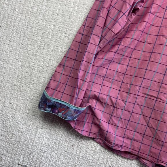 Au Noir Pink Dress Button Down Shirt Geometric Grid Watercolor Design Men Sz 7 - Picture 13 of 15